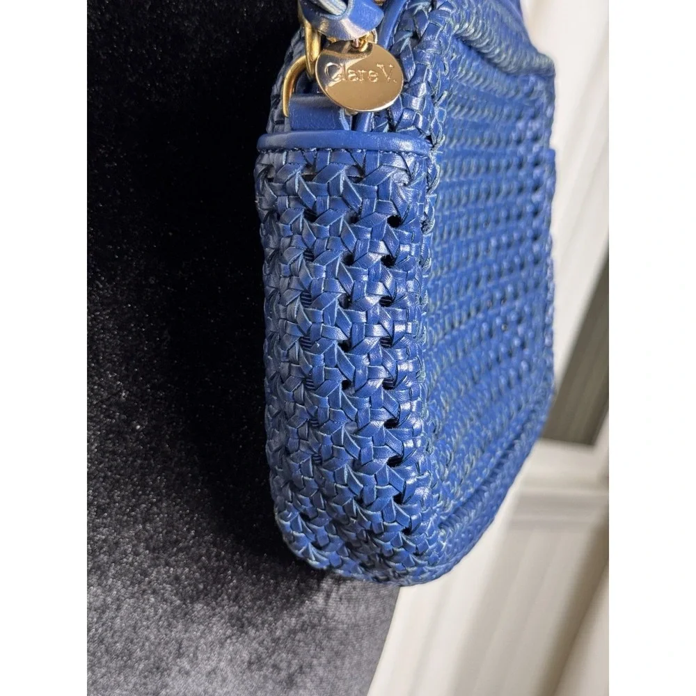Clare V Midi Sac Crossbody Cobalt Blue Bag Woven Leather Purse Quiet Luxury Chic